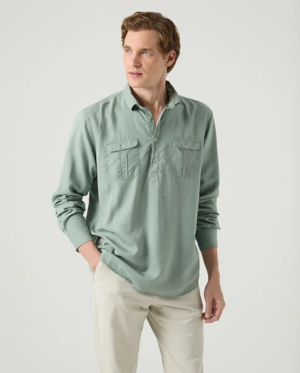 Camisa Polera Forest Tencel Linen Khaki - Image 5