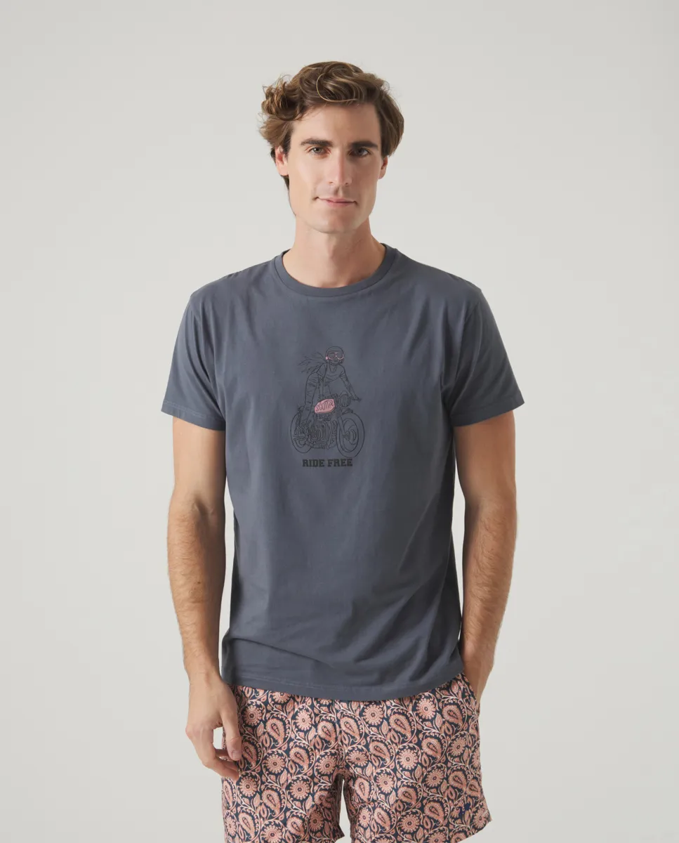 Camiseta Moto Girl Gris Oscuro