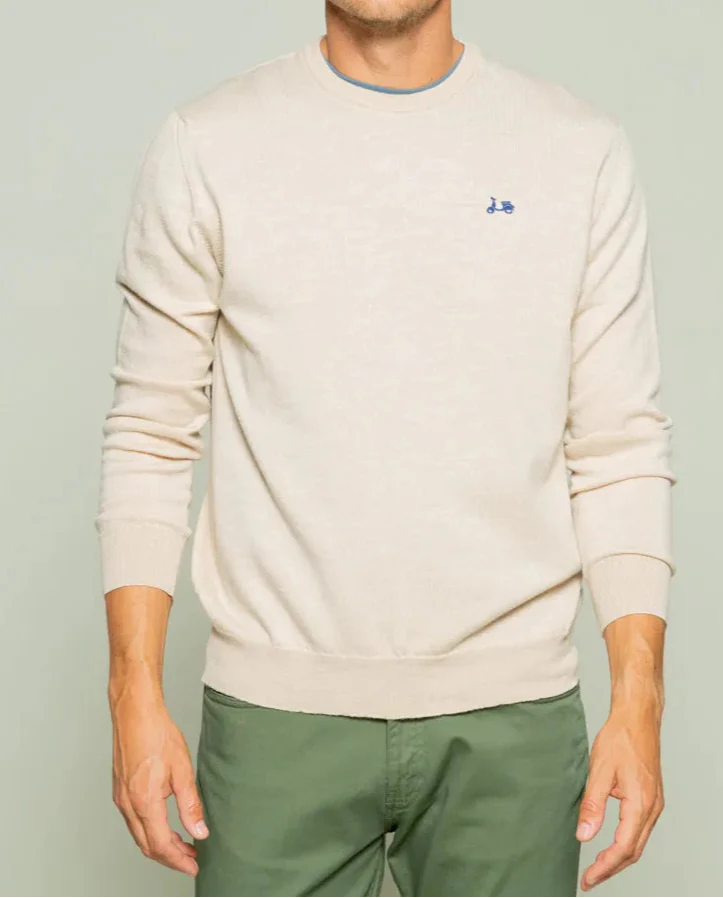 Jersey classic crew neck merino beige