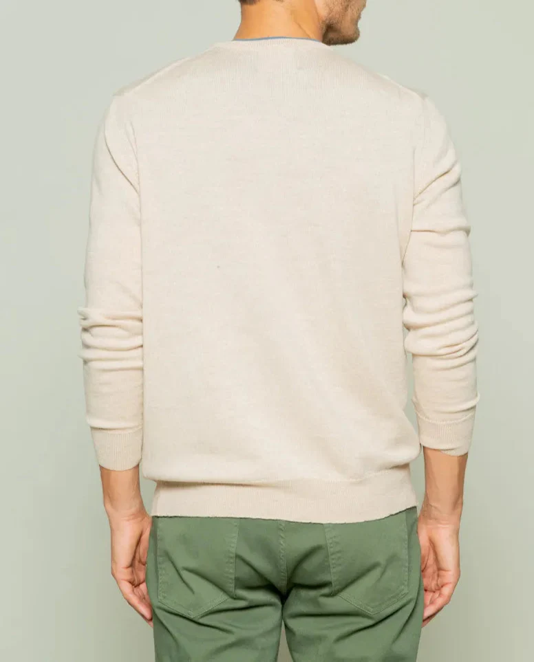 Jersey classic crew neck merino beige - Image 2