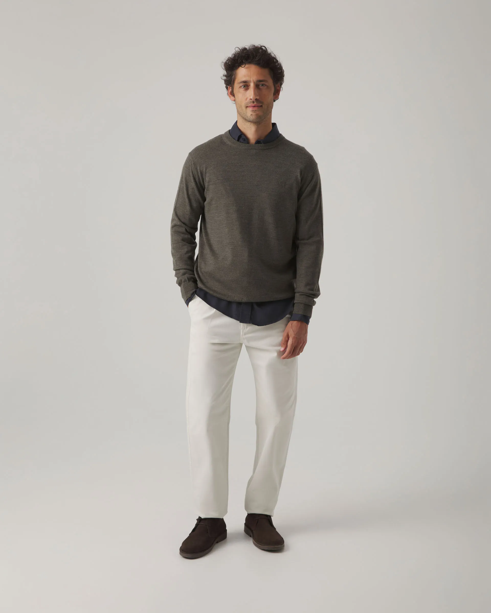Jersey Crew Neck Merino Khaki - Image 4