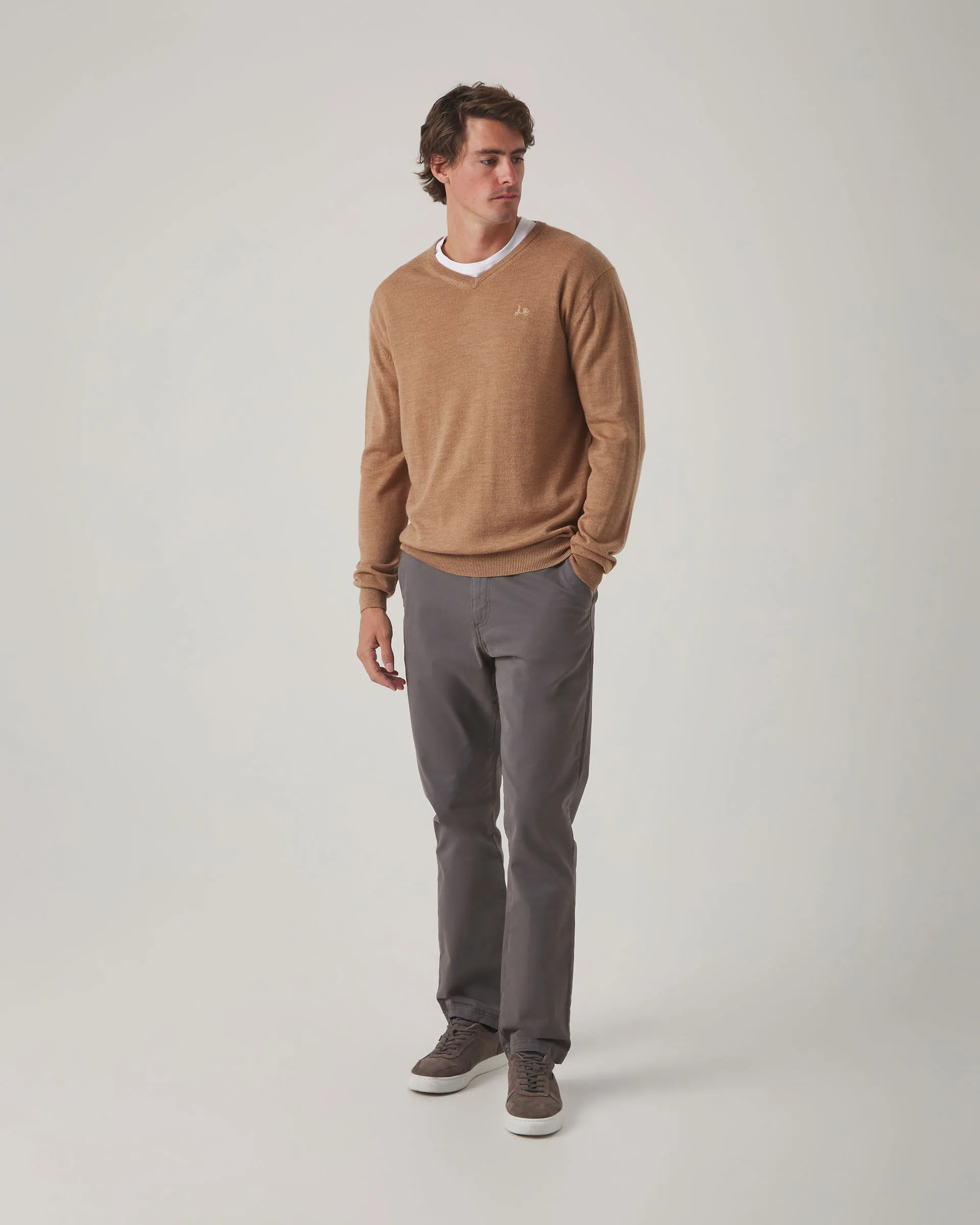 Jersey Iconic V Neck Merino Beige - Image 3
