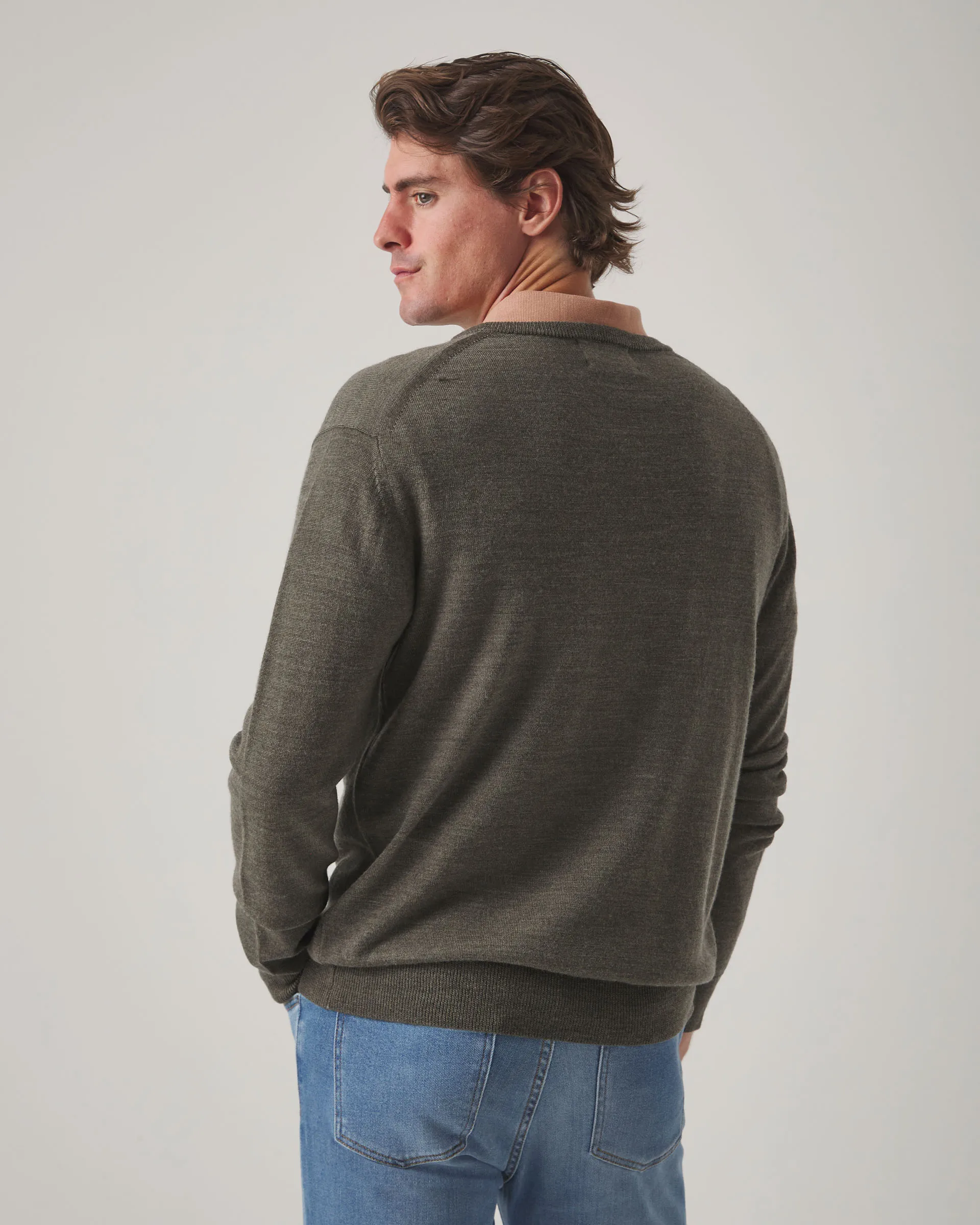 Jersey Iconic V Neck Merino Khaki - Image 3