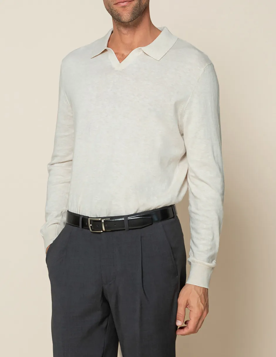 JERSEY POLO ORGANIC COTTON LINEN BEIGE - Image 3