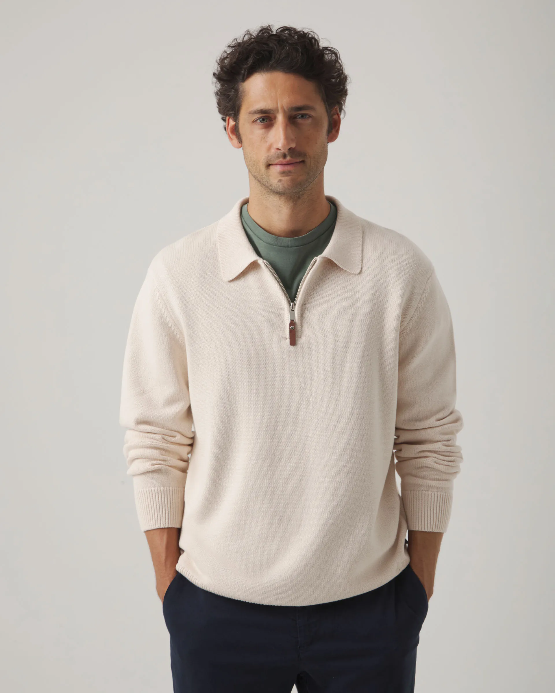 Jersey Polo Zip Crudo