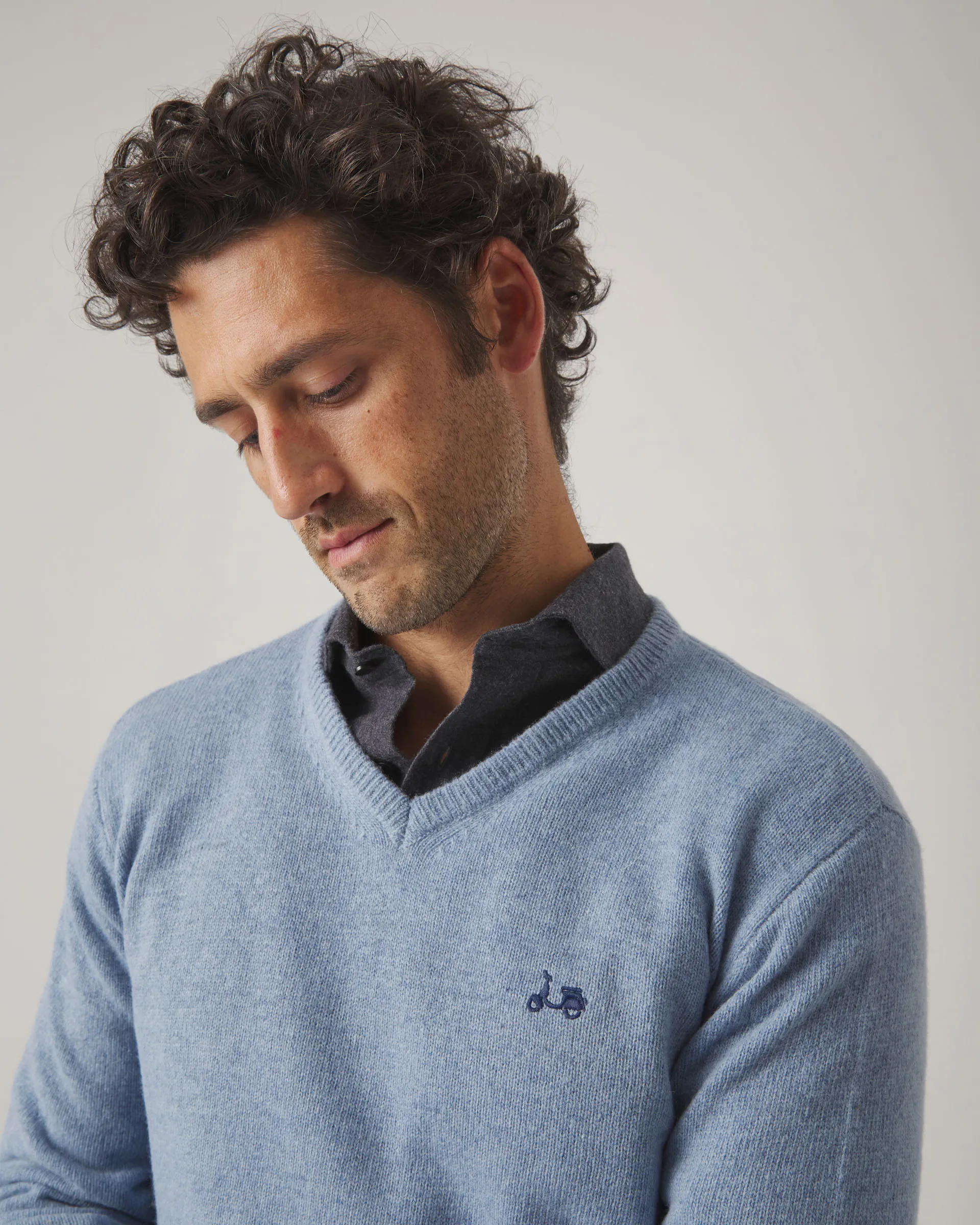 Jersey V Neck Wool Azul - Image 2