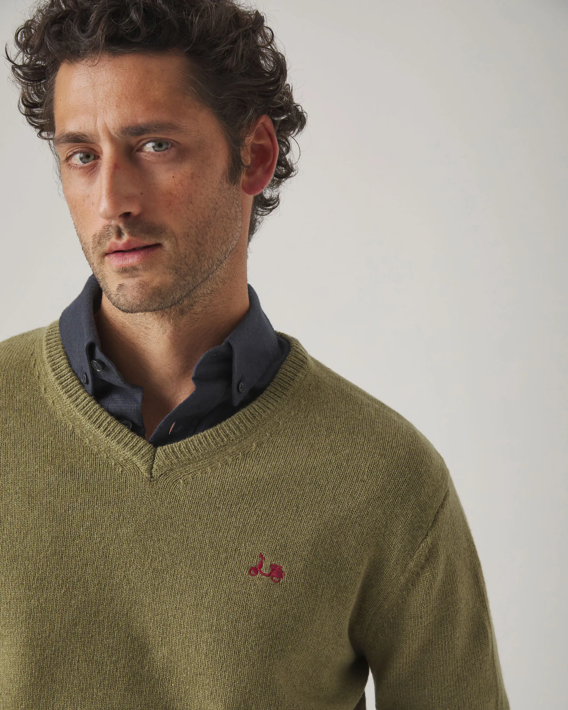 Jersey V Neck Wool Khaki - Image 3