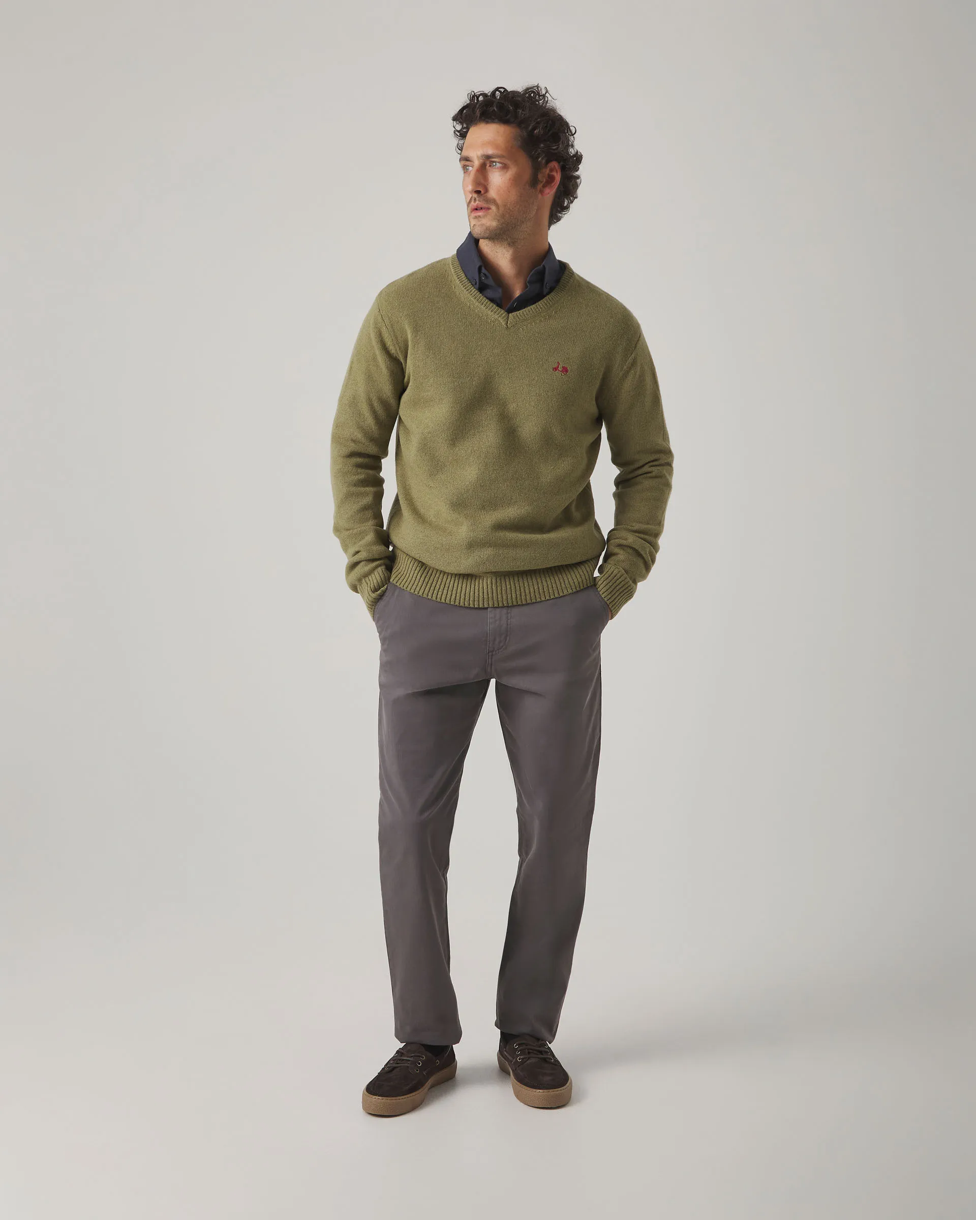 Jersey V Neck Wool Khaki - Image 4
