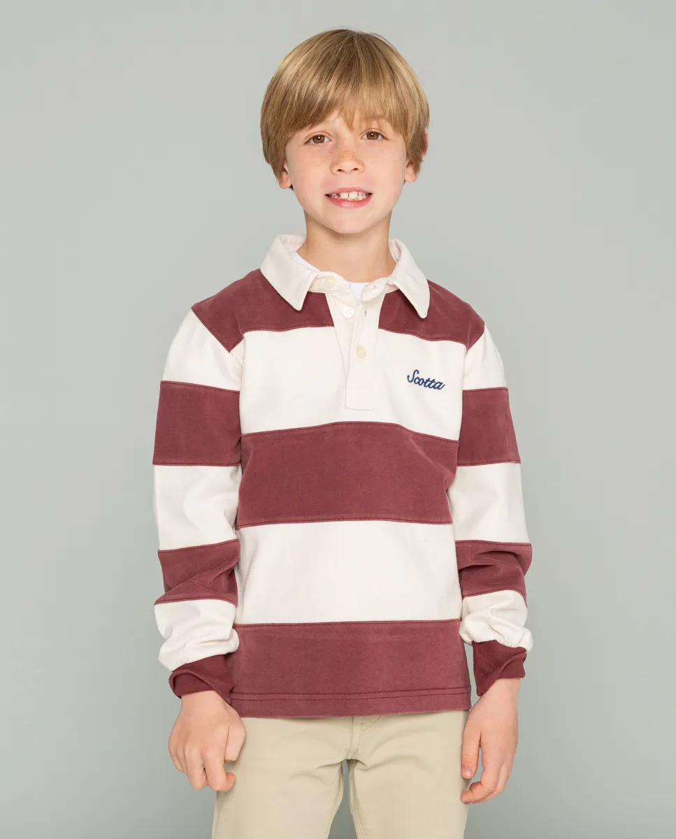 Polo niño rugby stripes moto burdeos