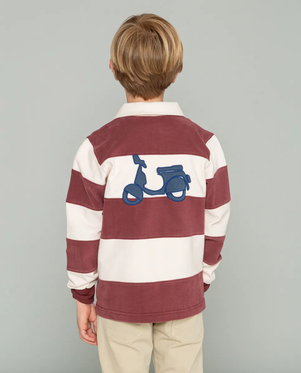 Polo niño rugby stripes moto burdeos - Image 2