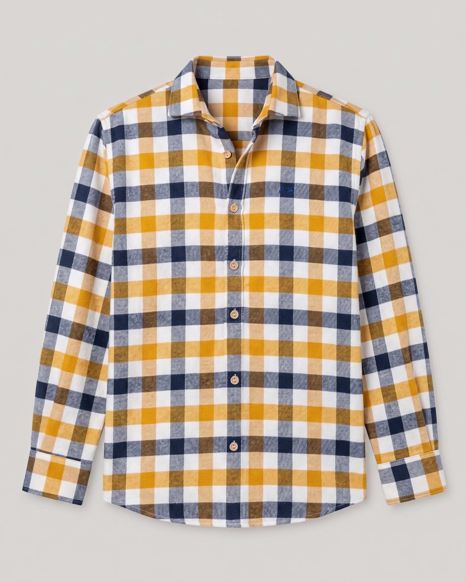 Sobrecamisa cuadros orgánica mostaza