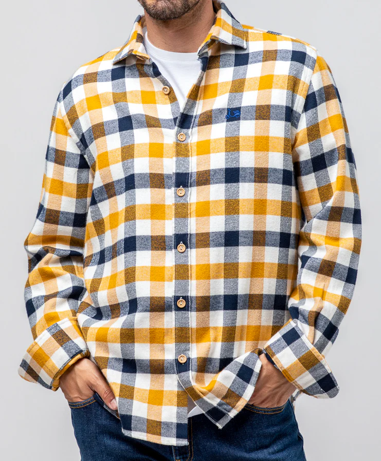 Sobrecamisa cuadros orgánica mostaza - Image 3